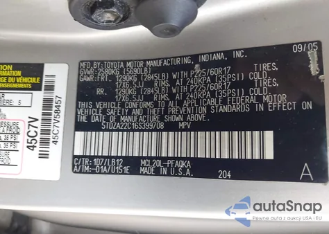 2006 Toyota Sienna Xle from USA, damaged, VIN 5TDZA22C16S399708